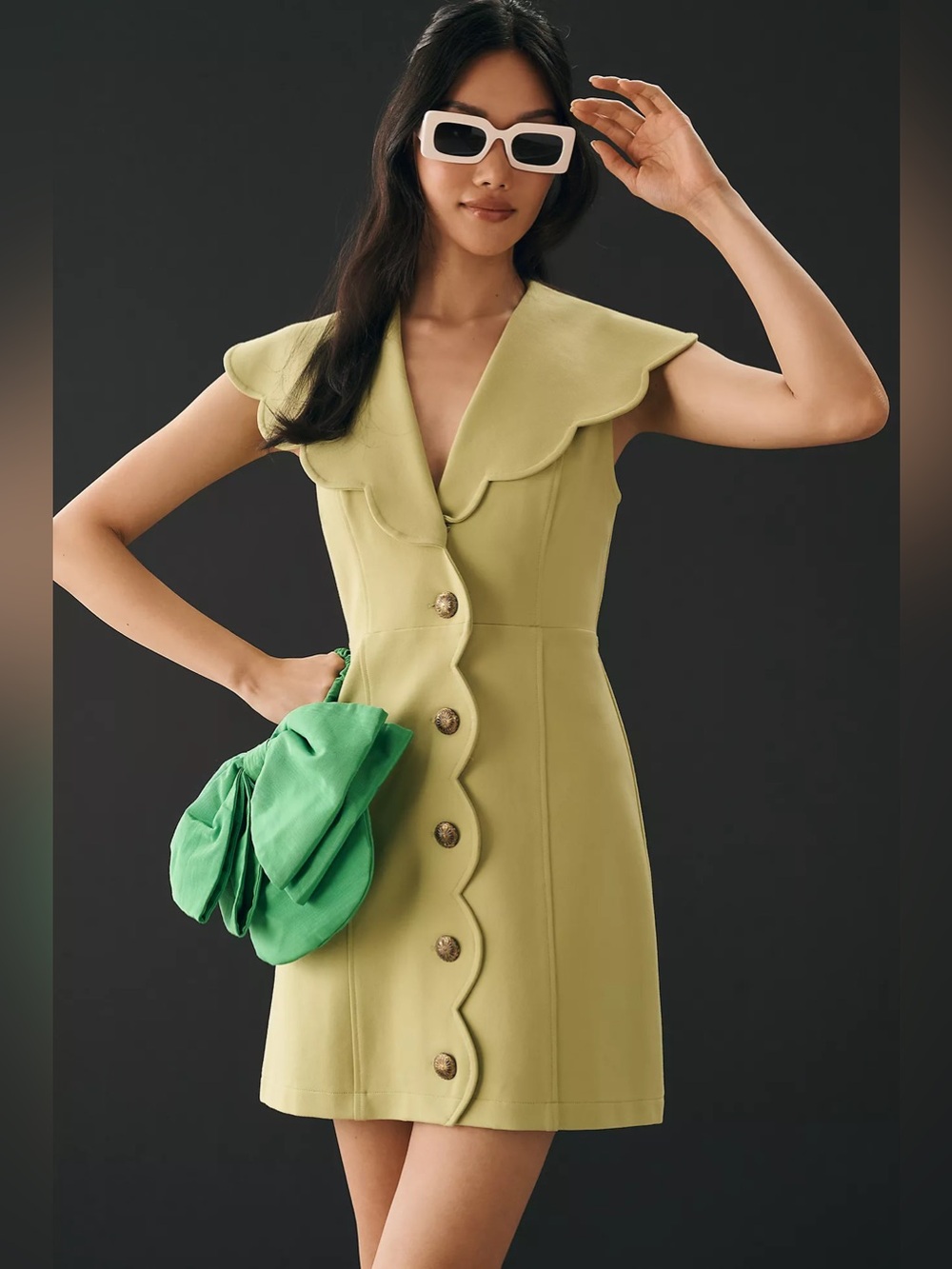 MAEVE X ANTHROPOLOGIE melon green Scalloped Buttondown Dress size medium